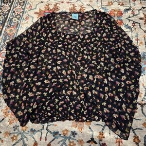 h.i.p. Dark Blue Floral Sheer Top